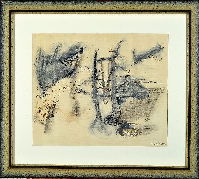 Emily Mason, 1932 New York-2019 Brattleboro/VT, abstrakte Komposition, Tusche und Pastell auf Papier, rechts unten sign., ca. 38x45cm, u.Gl., R. ca. ...