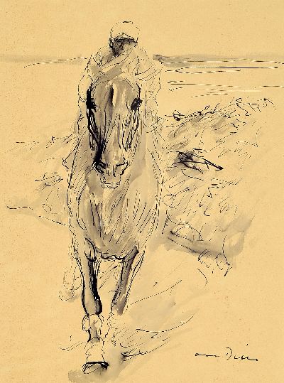 Otto Dill, 1884 Neustadt a.d. Wstr. - 1957 Bad Dürkheim, Tuschezeichnung aquarelliert, Beduinenreiter, handsigniert, altersbedingt stockfleckig, ...