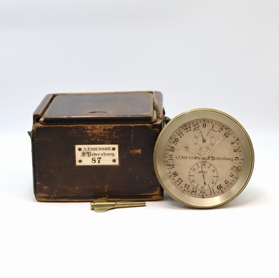 A. ERICSSON St.Petersburg Nr. 87 Expeditions- Chronometer im original Holzkasten, England um 1880, Messinggeh., über vergl. Lünette verschr., ...