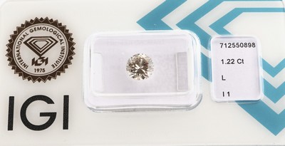 Loser Brillant, 1.22 ct Getöntes Weiß(L)/p1, eingeschweißt, IGI-Expertise