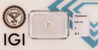 Loser Diamant, 0.81 ct l.get.Weiß(J)/si2, Kissenschliff, verschweißt, IGI-Expertise