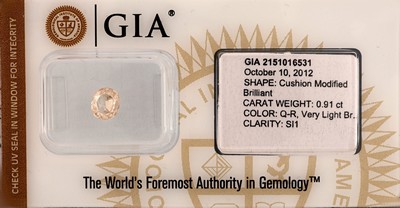 Loser Diamant im modifizierten Kissenschliff 0.91 ct Very light Brown (Q-R)/si1, verschweißt, GIA-Expertise