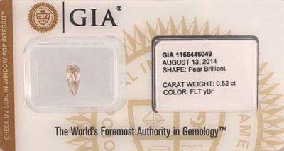 Loser Diamant-Tropfen 0.52 ct Natural Fancy Light Yellowish Brown, verschweißt, GIA Zertifikat