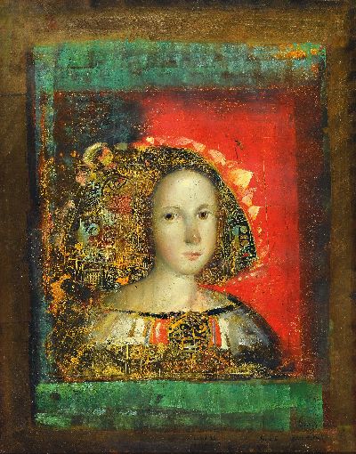 Mersad Berber, 1940-2012 Zagreb, Mischtechnik mit Blattgold auf Papier, Unikat,"Portre I", signiert und bezeichnet, mittig l.Farbschaden, ...