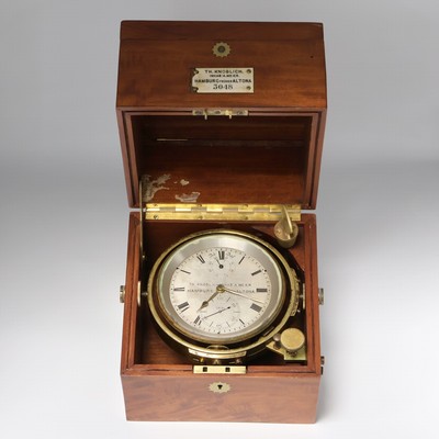 Th. KNOBLICH Inhab. A.Meier, Hamburg früher Altona Marinechronometer Nr. 3048, England/ Deutschland um 1910, 3-tlg. Holzkasten rest., Deckel ...