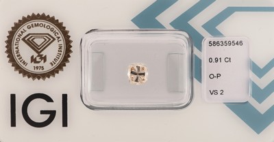 Loser Diamant 0.91 ct Very light Brown (O-P)/vs2, modifizierter Kissenschliff, verschweißt, IGI Zertifikat
