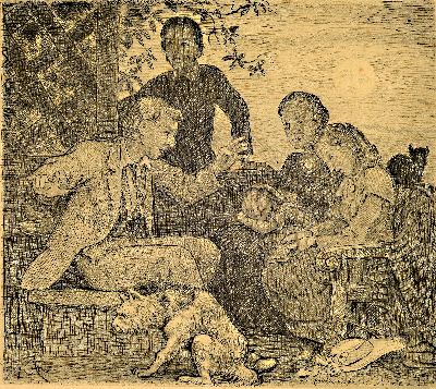 Hans Thoma, 1839 Bernau-1924 Karlsruhe, Radierung, "Der Erzähler", 1917, handsigniert, in der Platte bez. "Entwurf 1866. Rad. ...