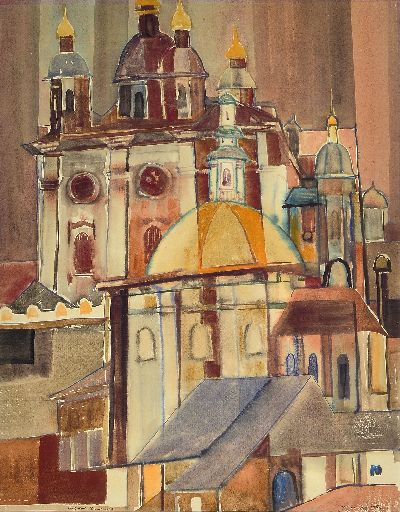 Karl Unverzagt, 1915-2007 Grünstadt, die russische Kathedrale von Smolensk, Tusche, Aquarell und Gouache auf Papier, links unten betitelt, rechts ...