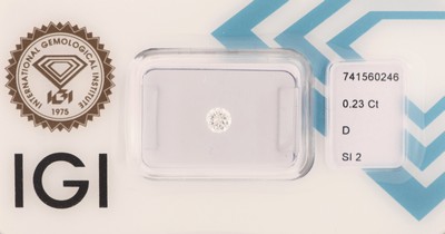 Loser Brillant, 0.23 ct hochfeines Weiß+(D)/si2, eingeschweißt, mit IGI-Expertise