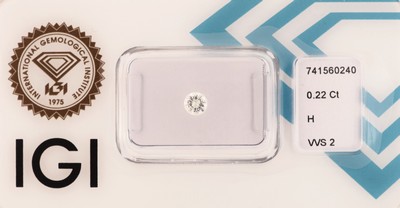 Loser Brillant, 0.22 ct Weiß(H)/vvs2, eingeschweißt, mit IGI-Expertise