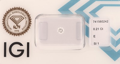 Loser Brillant, 0.21 ct hochfeines Weiß(E)/si1, eingeschweißt, mit IGI-Expertise