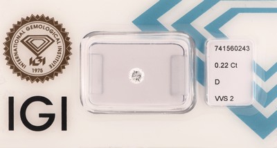 Loser Brillant, 0.22 ct hochfeines Weiß+(D)/vvs2, eingeschweißt, mit IGI- Expertise