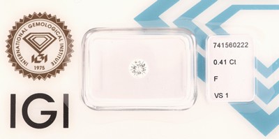 Loser Brillant, 0.41 ct feines Weiß+(F)/vs1, eingeschweißt, mit IGI-Expertise