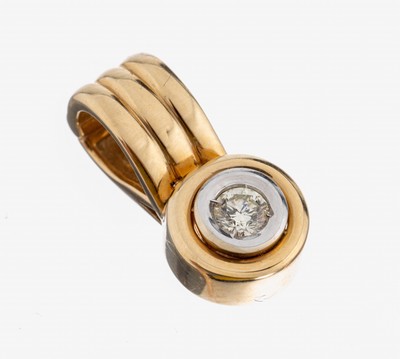 14 kt Gold Brillant-Clipanhänger, GG/WG 585/000, in WG gefasster Brillant ca. 0.17 ct get.Weiß/lr, L. ca. 1.8 cm, ca. 3.5 g, QVC- Schmuckkarte ...