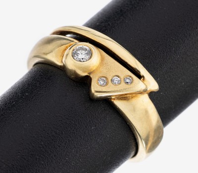 14 kt Gold Brillant-Ring, GG 585/000, part.sat., 4 Brillanten zus. ca. 0.065 ct Weiß/si, RW 50, ca. 2.6 g