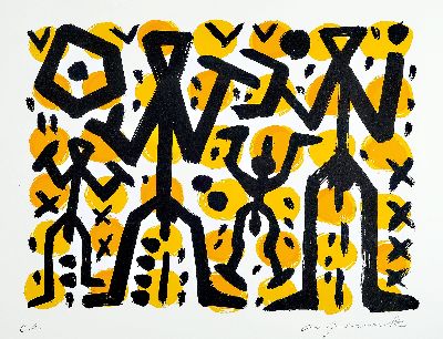 A.R. Penck, 1939-2017, Ohne Titel, Farbserigraphie, handsigniert, bez.: e.a., ca. 44x60cm, PP, u.Gl., R. ca. 75x106cm