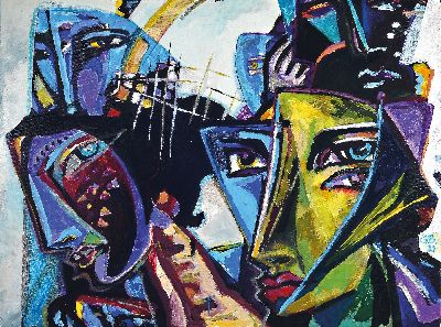 Gottfried Bräunling, geb. 1947 Radebeul, Auf der Suche nach dir, Mischtechnik auf Lwd, monogr. und dat. , rückseitig signiert, ca. 75x100cm, Rahmen ...