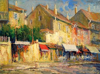 Prof. Karel Hodr, 1910 Prag-2002 Konstanz, 2 Werke: Öl/Masonit, "Ibiza Gasse" 1991, 38x25 cm; "St. Tropez" 1991, 30x40 cm, ...