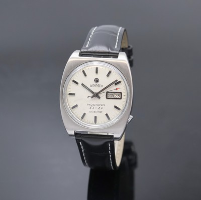 ROAMER Mustang D + D Scientist Herrenarmbanduhr Referenz 478-1120.601, Schweiz um 1970, Automatik, Edelstahl Monocoque-Geh., weißes Zifferbl. m. ...
