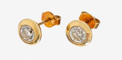 Paar 18 kt Gold Brillant-Ohrstecker, GG 750/000, je 1 Brillant laut Galia-Expertise von 1997 je 0.557 ct l.get.Weiß/si1, Zargenfassung