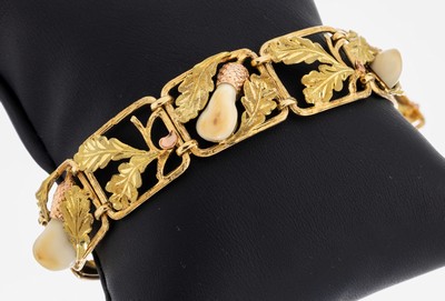 14 kt Gold Grandel-Armband, 1950er-60er Jahre, GG/RG 585/000, Eichenlaubdekor, strukt. grav. und sat., L. ca. 18.5 cm, Kastenschloss mit ...