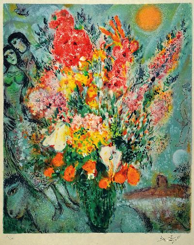 Marc Chagall, 1887-1985, Farblithographie nach einem Gemälde, auf Japanpapier, rechts unten drucksigniert, links unten num. 33/250, ca. 70x57cm, PP, ...
