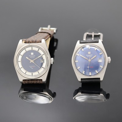 TISSOT 2 Armbanduhren, beide Schweiz 1960/70er Jahre, Edelstahlgeh. mit verschr. Böden, 1 x Automatik, Model PR 516 GL, blaues Zifferbl. m. silb. ...