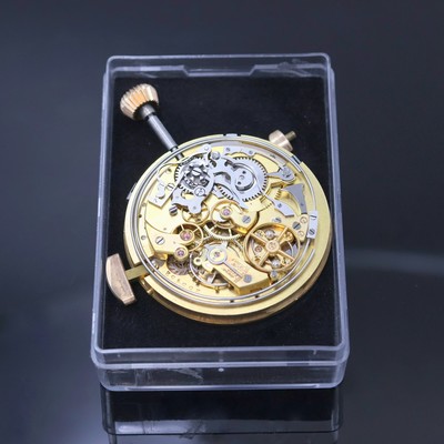 Taschenuhrwerk mit Repetition und Schaltradchronograph, Schweiz um 1900, verg. Ankerwerk, Schr.-Unr., Schlag auf Tonfeder, Emailzifferbl. m. ...