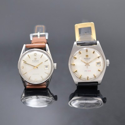 TISSOT 2 Armbanduhren, beide Schweiz 1960/70er Jahre, Handaufzug, Edelstahlgeh. mit verschr. Böden, 1 x Model Seastar, silb. Zifferbl. m. aufges. ...