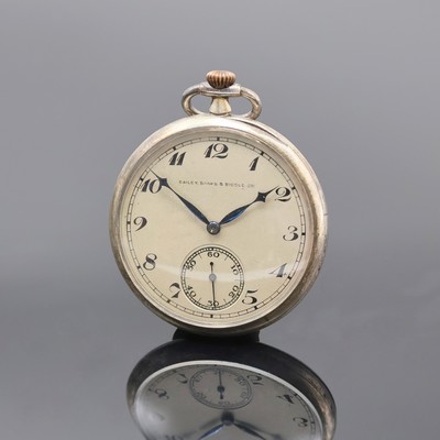 BAILEY, BANKS & BIDDLE co offene Sterlingsilber Herrentaschenuhr, Schweiz um 1919, silb. Zifferbl. m. arab. Zahlen fl., gebl. Zeiger, Boden m. ...