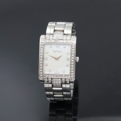 PAUL PICOT Armbanduhr mit Diamanten Referenz 5028, Schweiz um 2005, quarz, Edelstahlgeh. aufw. m. Diamanten bes., Boden 4-fach verschr., orig. ...
