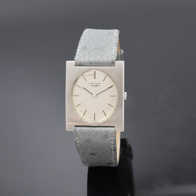 LONGINES Armbanduhr in Edelstahl Referenz 8099 11, Schweiz um 1968, Handaufzug, 2-teil. Gehäuse, aufgedr. Boden dell., silb. Zifferbl. m. aufges. ...