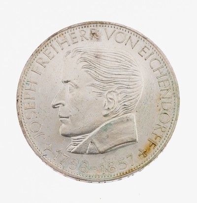 Silbermünze, 5 Mark, Deutschland, 1957, Freiherr von Eichendorff