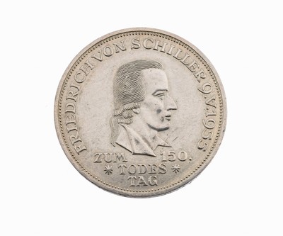 Silbermünze, 5 Mark , Deutschland 1955, 150.Todestag Friedrich Schiller