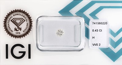Loser Brillant, 0.43 ct Weiß(H)/vvs2, eingeschweißt, IGI-Expertise