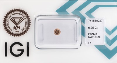 Loser Brillant, 0.25 ct Natural Fancy Light Brown/p1, eingeschweißt, IGI-Expertise