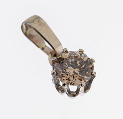 14 kt Gold Brillant-Anhänger, WG 585/000, Brillant ca. 0.53 ct Braun/vs
