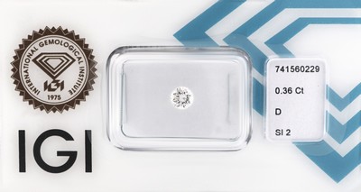 Loser Brillant, 0.36 ct hochfeines Weiß(D)/si2, eingeschweißt, IGI-Expertise