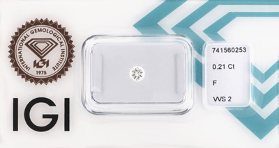 Loser Brillant, 0.21 ct feines Weiß+(F)/vvs2, eingeschweißt, IGI-Expertise