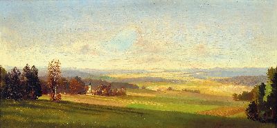 Hans Sengthaler, 1892 Schellenberg-1958 Hallein, bayerische Voralpenlandschaft, rechts unten signiert, Öl/Holzplatte, 17x34 cm, Rahmen Münchner ...