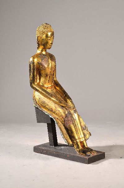 Großer vergoldeter Buddha im Ayutthaya-Stil, Thailand, wohl 17./18.Jh., schwerer Metallguß, mind. drei verschiedene Schichten Vergoldung z.T. ...