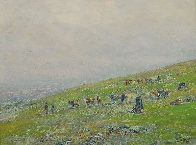 Marcello Vianello, 1909 Verona-1985, Küstenlandschaft mit Kühen auf der Weide, 1955, rechts unten signiert und datiert, Öl/Hartfaser, 30x40 cm, ...
