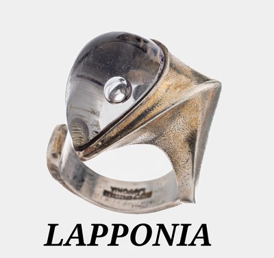 LAPPONIA Ring, Finnland, 1976, 925er Silber, abstraktes Design, tropfenf. Cabochon aus Acryl, RW 52