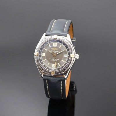 BREITLING Antares World Armbanduhr mit 2. Zeitzone in Stahl Referenz B 32047, Schweiz um 1995, Automatik, Boden u. Krone verschr., Lünette beids. ...