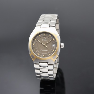 OMEGA Seamaster Polaris Armbanduhr Referenz 396.1022/396.1222, Schweiz um 1990, quarz, Edelstahlgeh. GG intarsiert, orig. Gliederband m. Faltschl., ...
