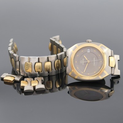 OMEGA Seamaster Polaris in Titan/Gold Referenz 1960257/3960952, quarz, GG intarsiert, Boden aufgedr., orig. Band m. Gold-Zwischengliedern, graues ...