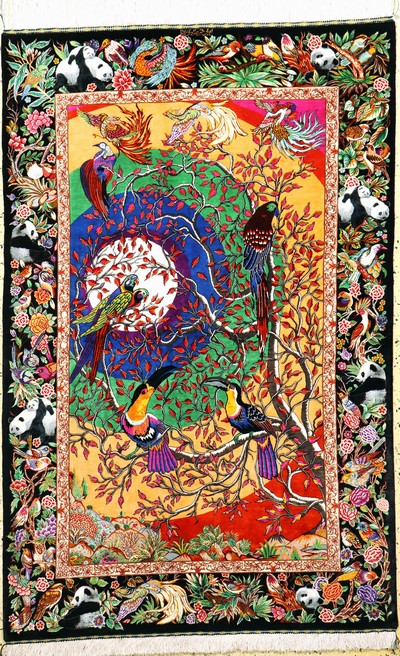 Ghom Seide fein signiert, Persien, ca. 20 Jahre, reine Naturseide, ca. 155 x 100 cm, ca.1,0 Mio. Kn/qm, (Sehr guter Zustand)