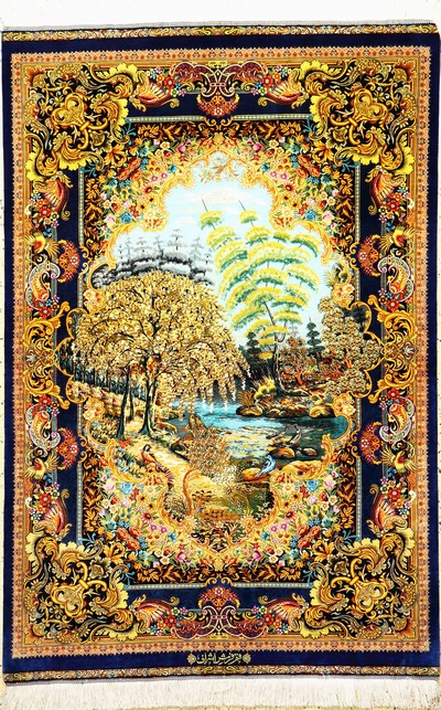 Ghom Seide fein signiert, Persien, ca. 20 Jahre, reine Naturseide, ca. 154 x 103 cm, ca.1,0 Mio. Kn/qm, (Sehr guter Zustand)