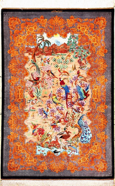 Ghom Seide fein signiert, Persien, ca. 20 Jahre, reine Naturseide, ca. 150 x 100 cm, ca.1,0 Mio. Kn/qm, (Sehr guter Zustand)
