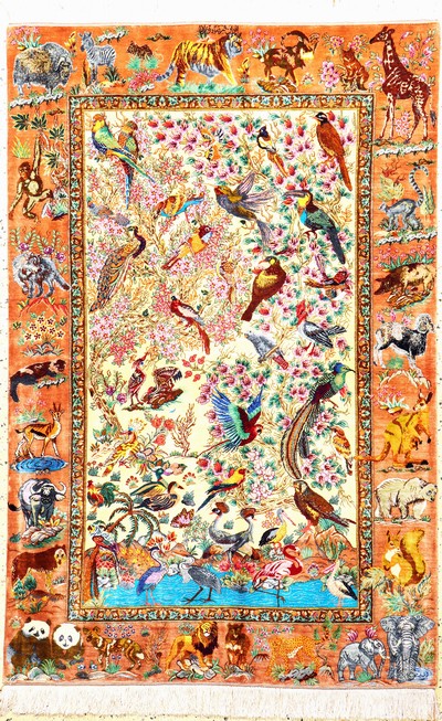 Ghom Seide fein signiert, Persien, ca. 20 Jahre, reine Naturseide, ca. 154 x 100 cm, ca.1,0 Mio. Kn/qm, (Sehr guter Zustand)